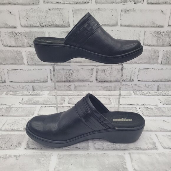 Clark's Collection Delana Hayden Black Leather Slip On Clogs Size 8.5 - Picture 4 of 7